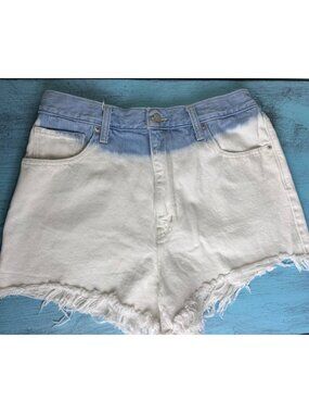 Levis High Waisted Distressed Denim White Ombre Frayed Hem Cut Off Jeans Sz 32